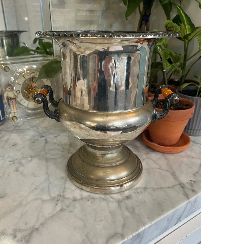 Vintage Silverplate Champagne Bucket Rare Bakelite Handles 1940s Wine Chiller